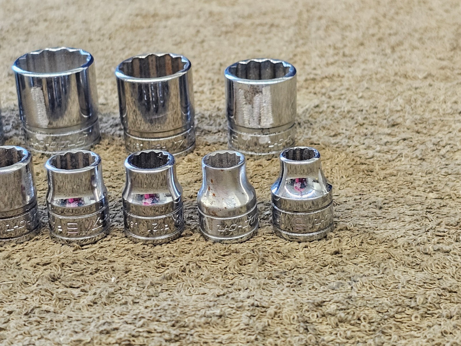 13 Snap On Socket Set 3/8″ Drive F F301 12 Point SAE 15/16 7/8 13/16 3/4 11/16