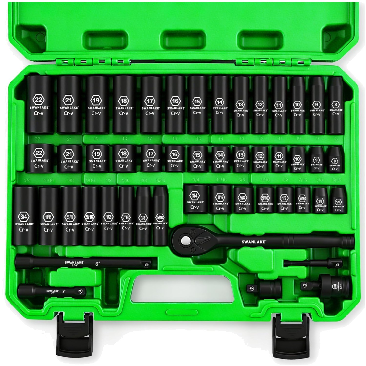 Swanlake 50-Piece Impact Socket Set, SAE & Metric, 6-Point