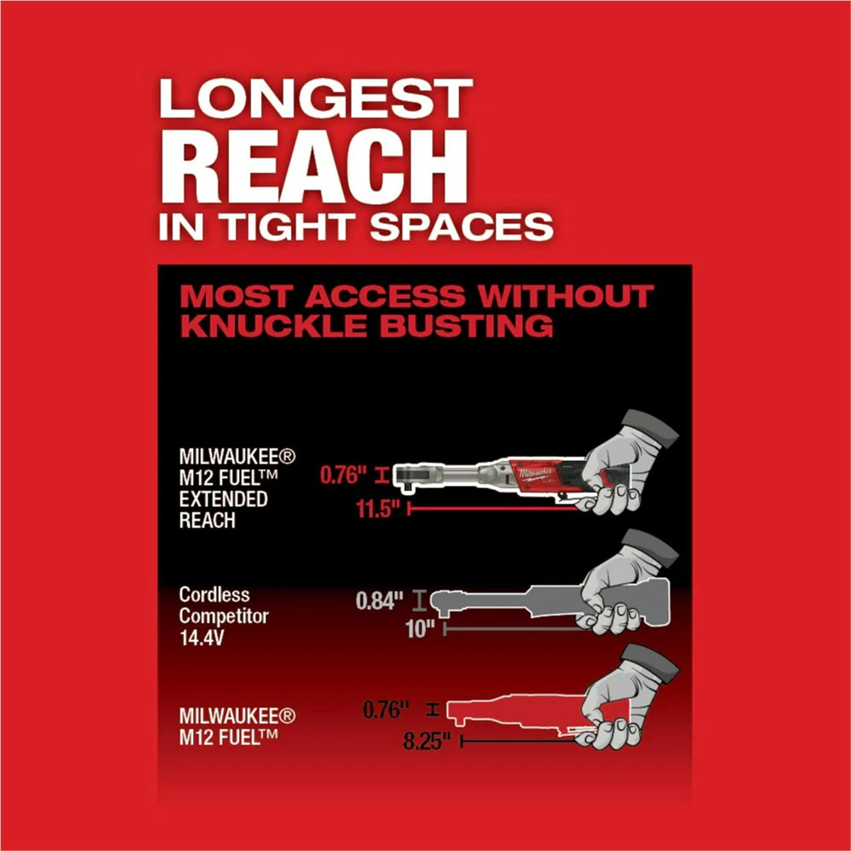Milwaukee 2560-20 M12 FUEL 3/8″ Extended Reach Ratchet, Cordless Power