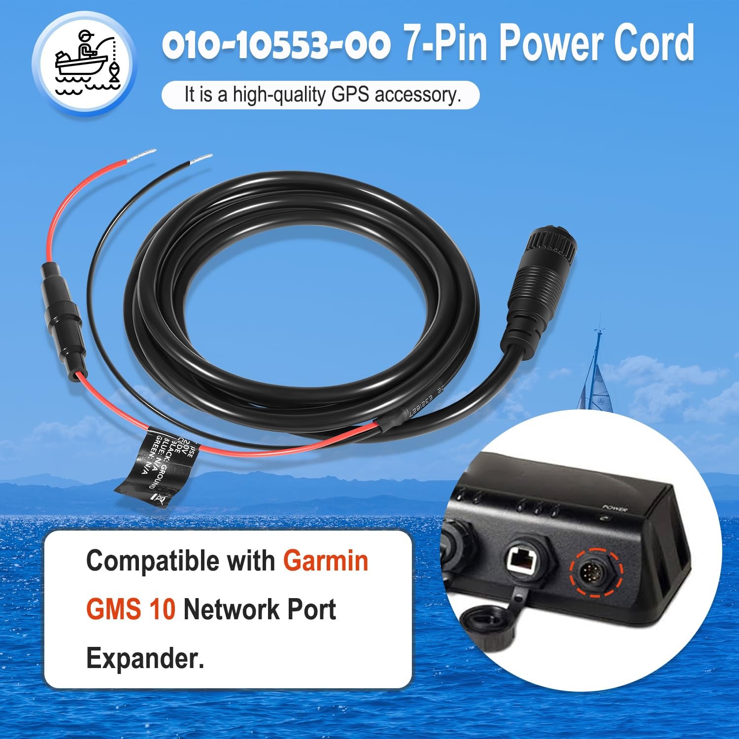 For Garmin GMS 10 Network Port Expander 010-10553-00 Power Cable 7-Pin Cord