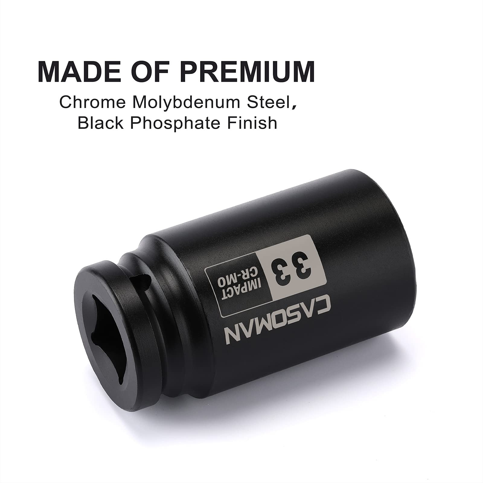 CASOMAN 3/4″ Drive X 33 Mm Deep 6 PT Impact Socket, CR-MO, 3/4-Inch Drive 6 Poin