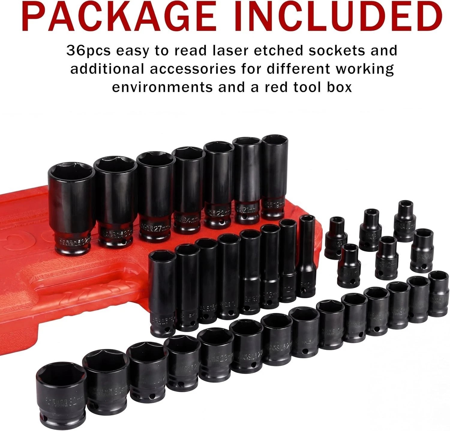 35-Piece Professional Impact Socket Kit with Durable Storage Case & Metal Rod