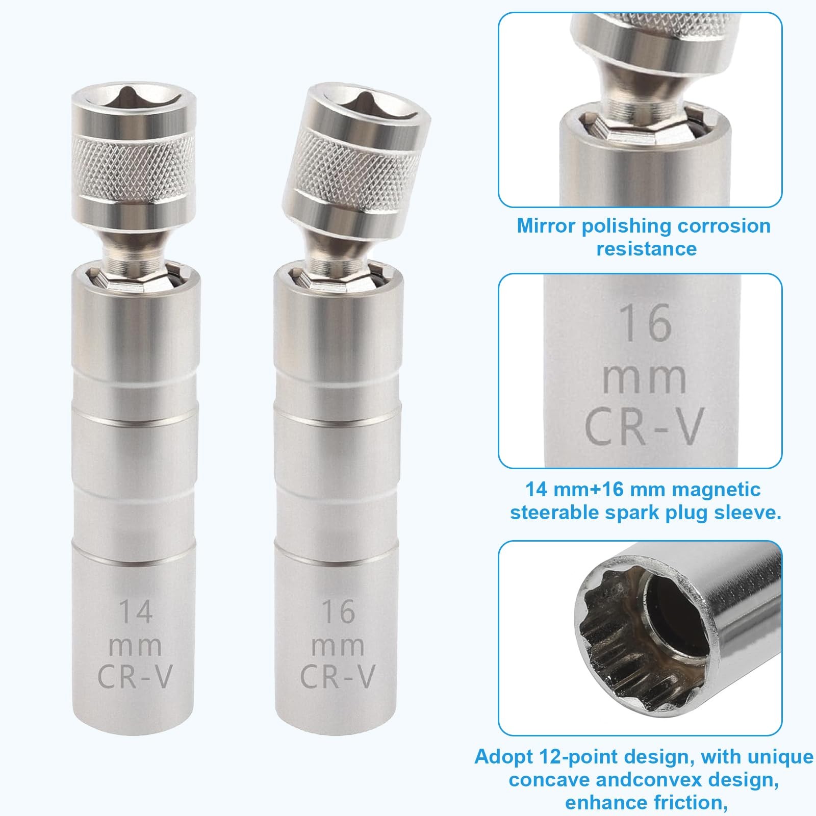 14mm&16mm(5/8″) Spark Plug Socket Set,Thin Walled Magnetic Spark Plug Socket,Car