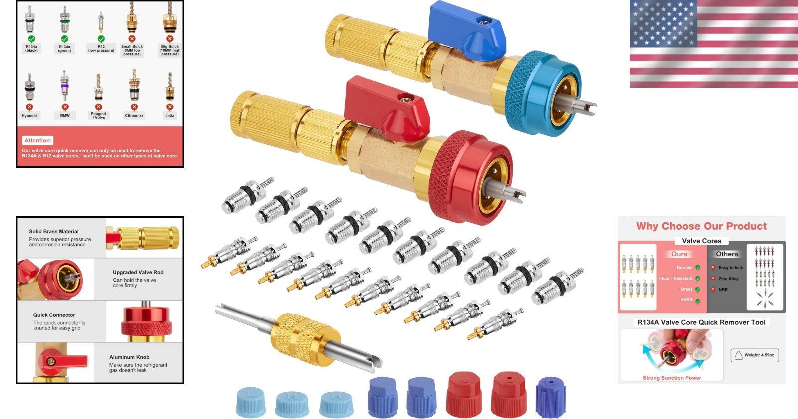 Professional R134A Valve Core Remover & Installer Tool Kit for AC Systems