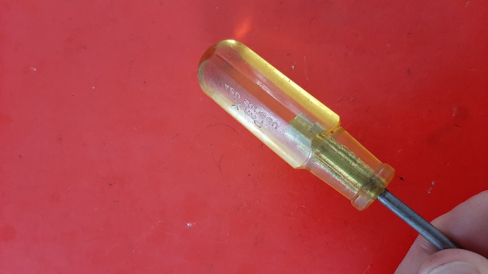Vintage Par-X Flat Yellow Handle Slotted Screwdriver UDS-102 5.25” Long USA