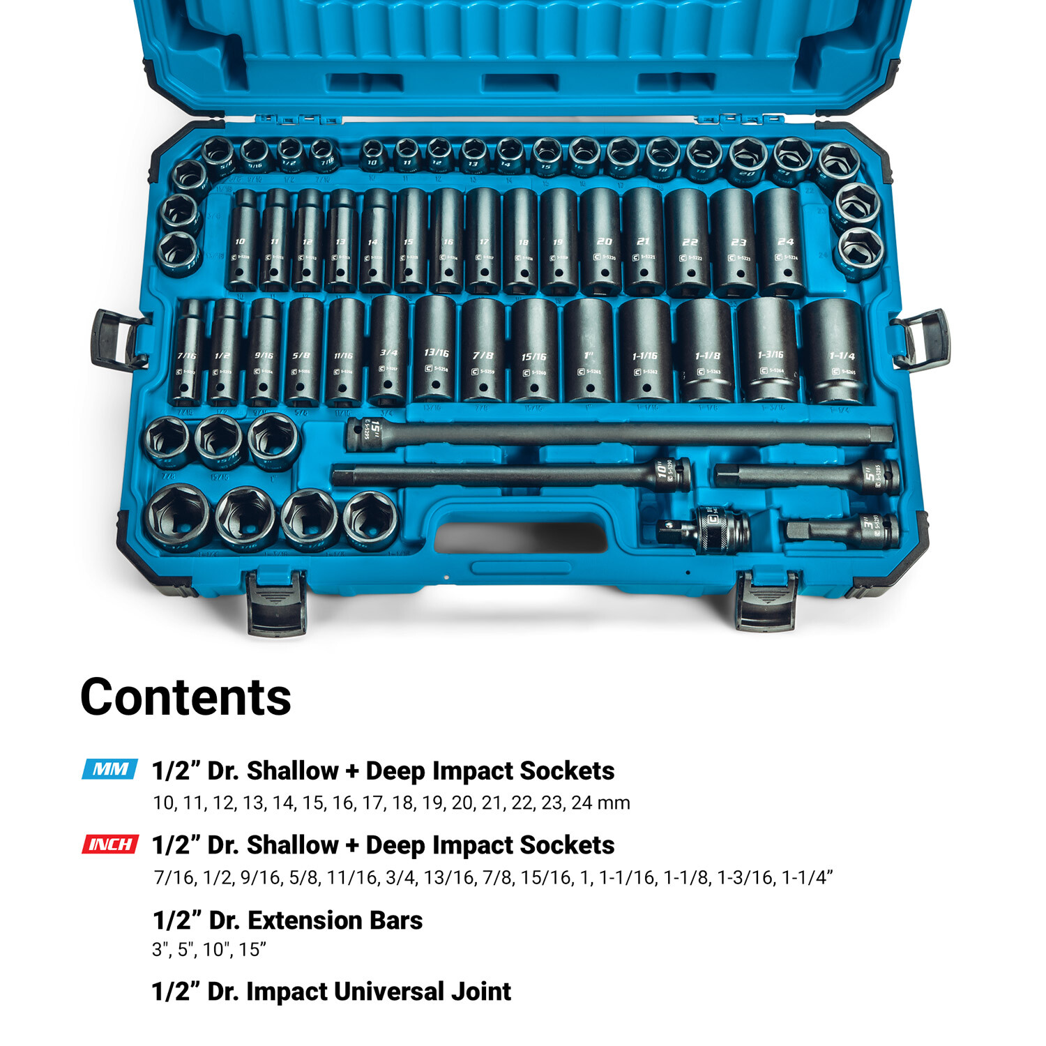 Capri Tools 1/2 in. Drive Master Impact Socket Set, Metric and SAE, 63-Piece