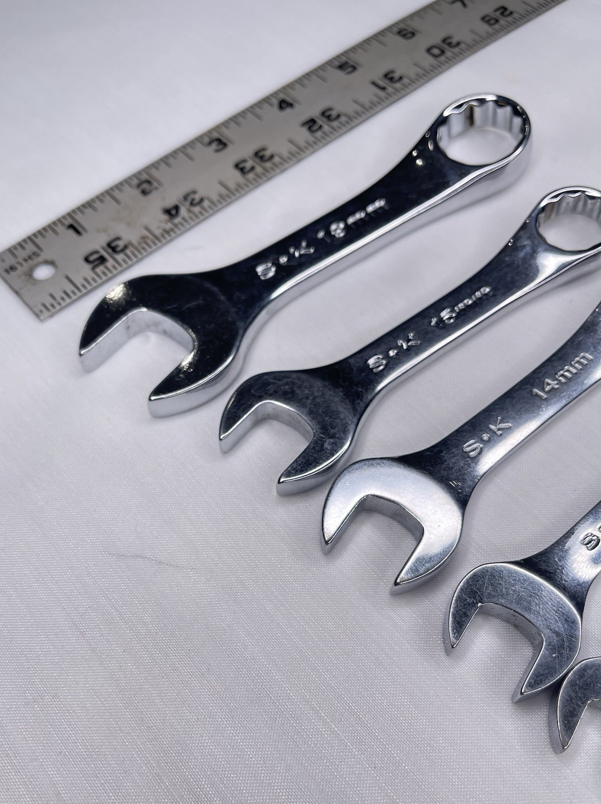 S-K Stubby Metric Combo Wrench Set of 6 Polished USA SK 11mm – 15mm, 19mm Clean
