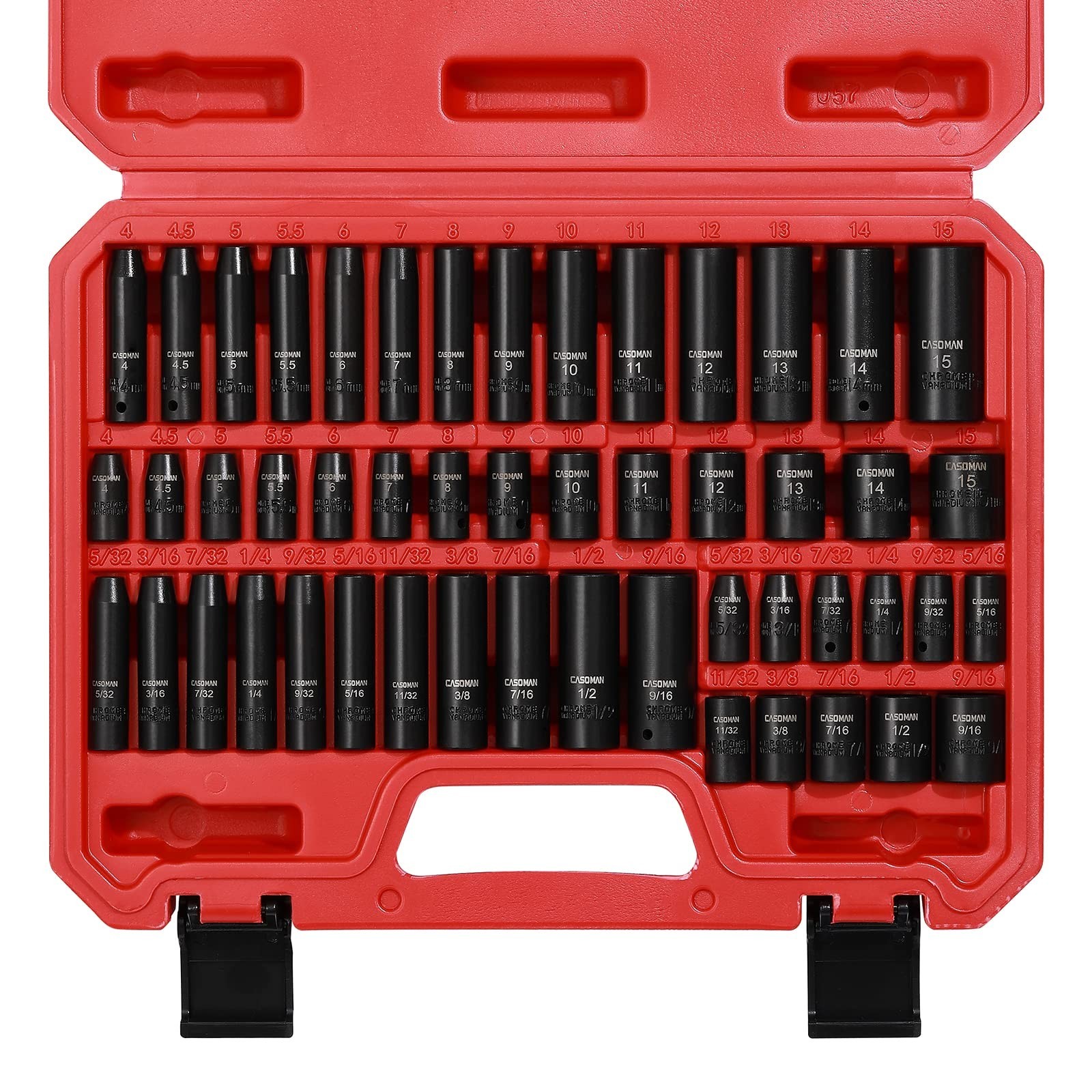 50-Piece 1/4″ Drive Impact Socket Set, 6-Point, SAE/Metric, Standard/Deep, CR-V