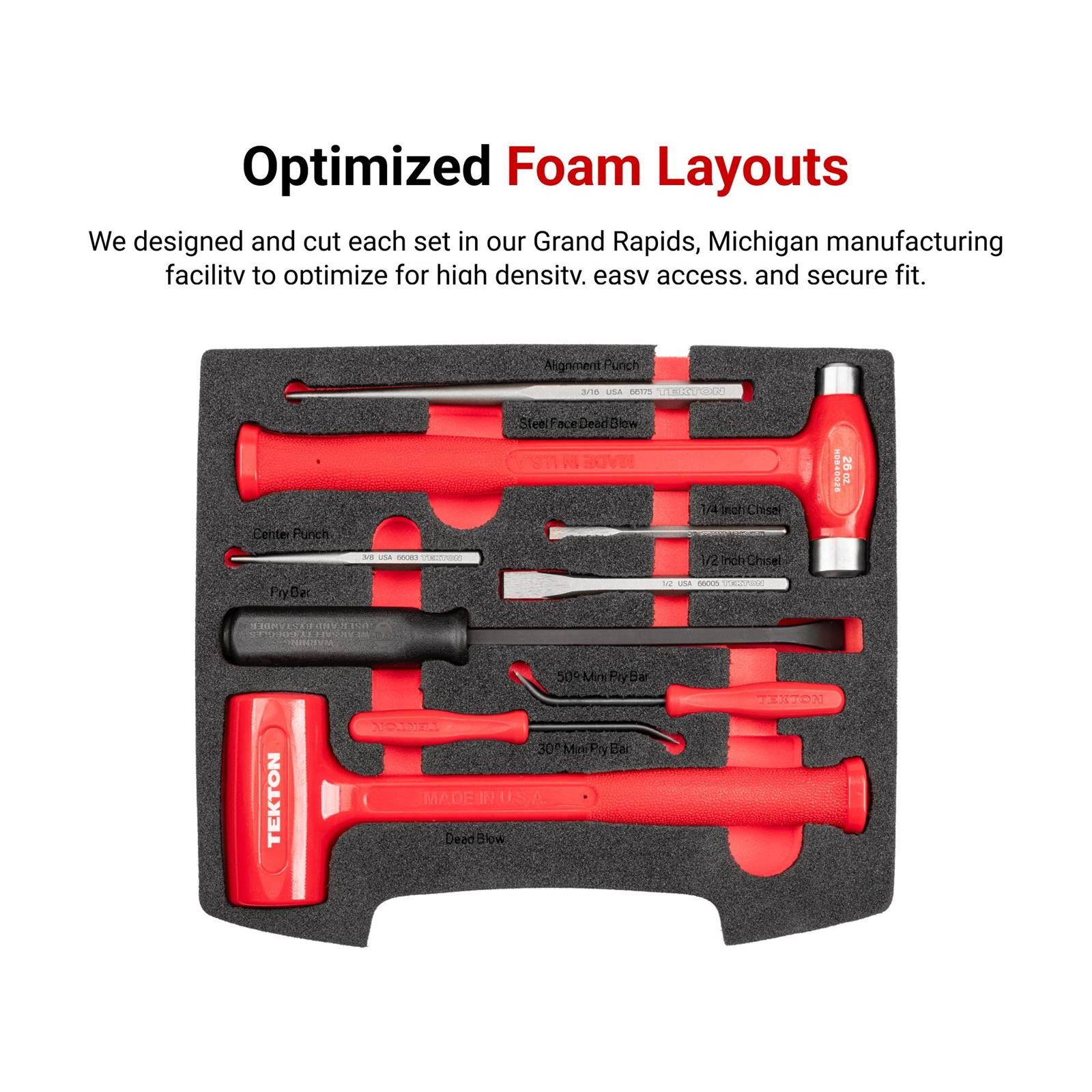 Tekton OLB94701 Striking Tools Set with Open Top Drawer and Rack