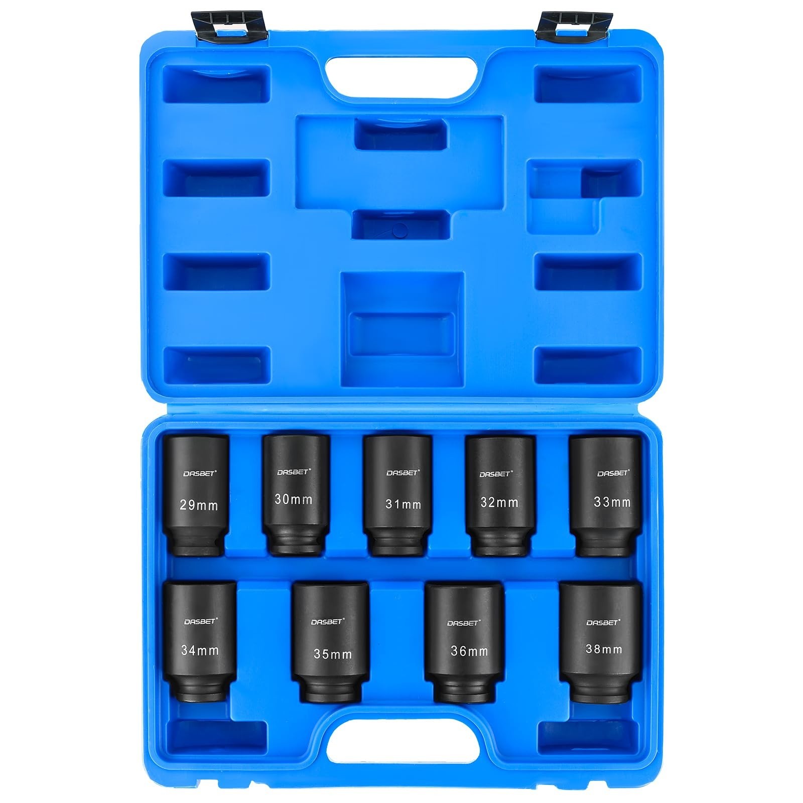 9PCS 1/2″ Drive Deep Impact Socket Set | 6 Point Metric 29-38mm Hub Nut Sockets