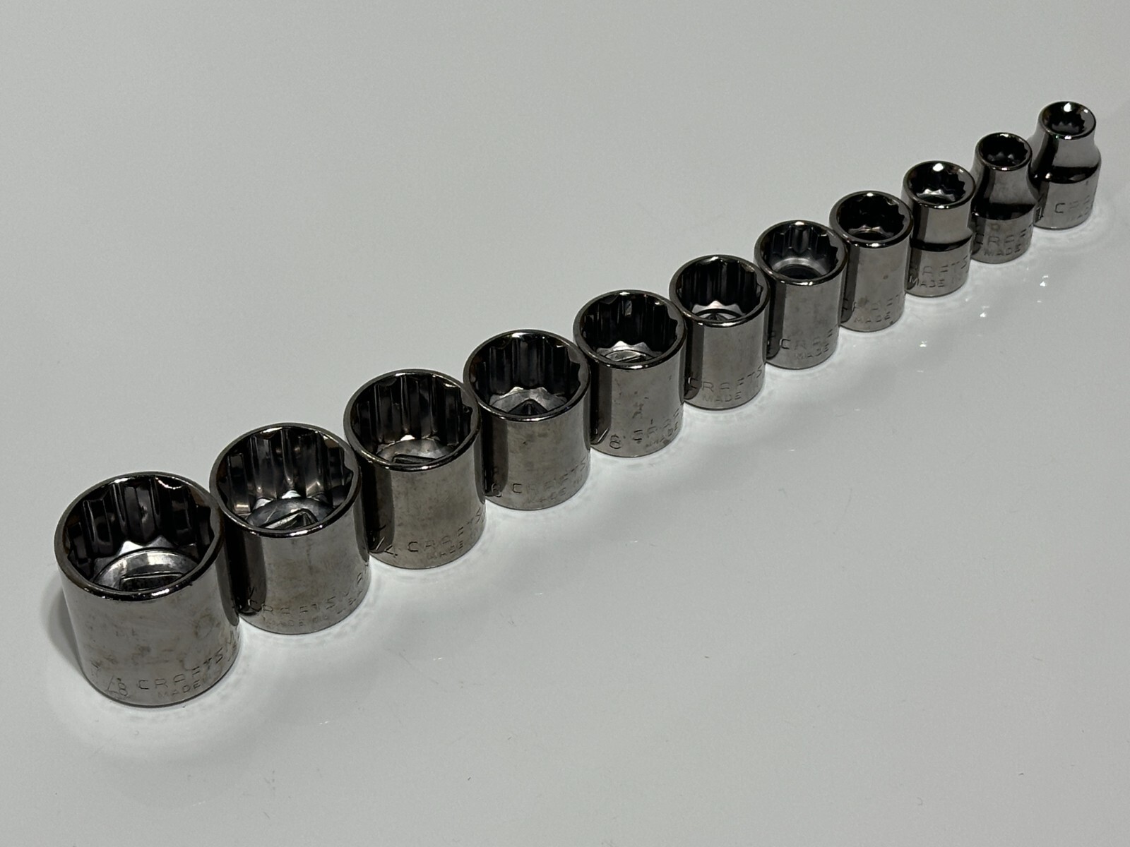NOS Craftsman Tools USA G-Series 11pc SAE Shallow Socket Set 12 Point 3/8” Drive