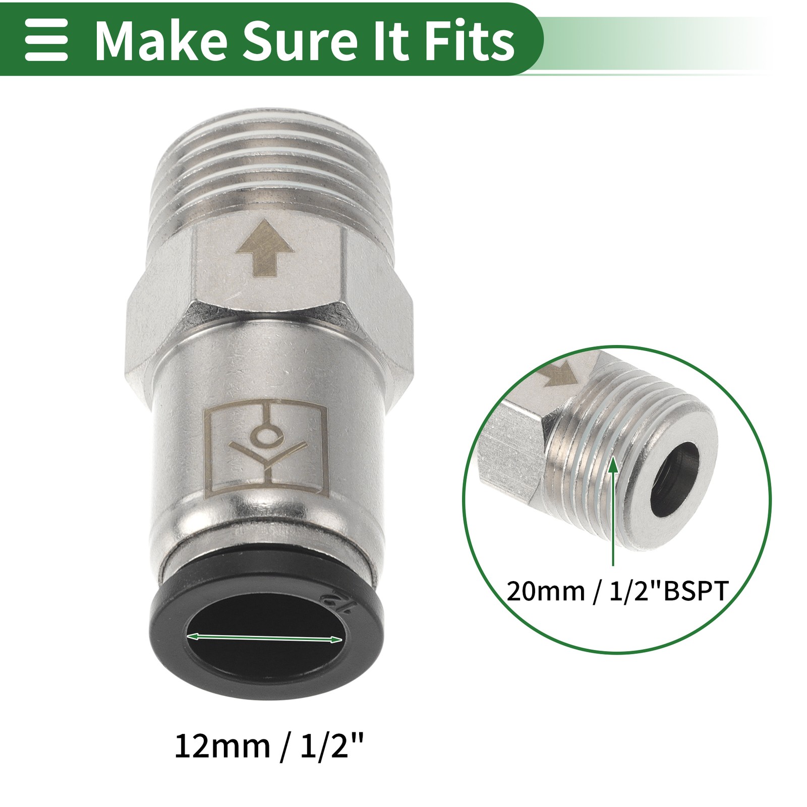 15/32″ Quick Plug Check Valve for Push to Fittings 20mm/1/2″ BSPT Black