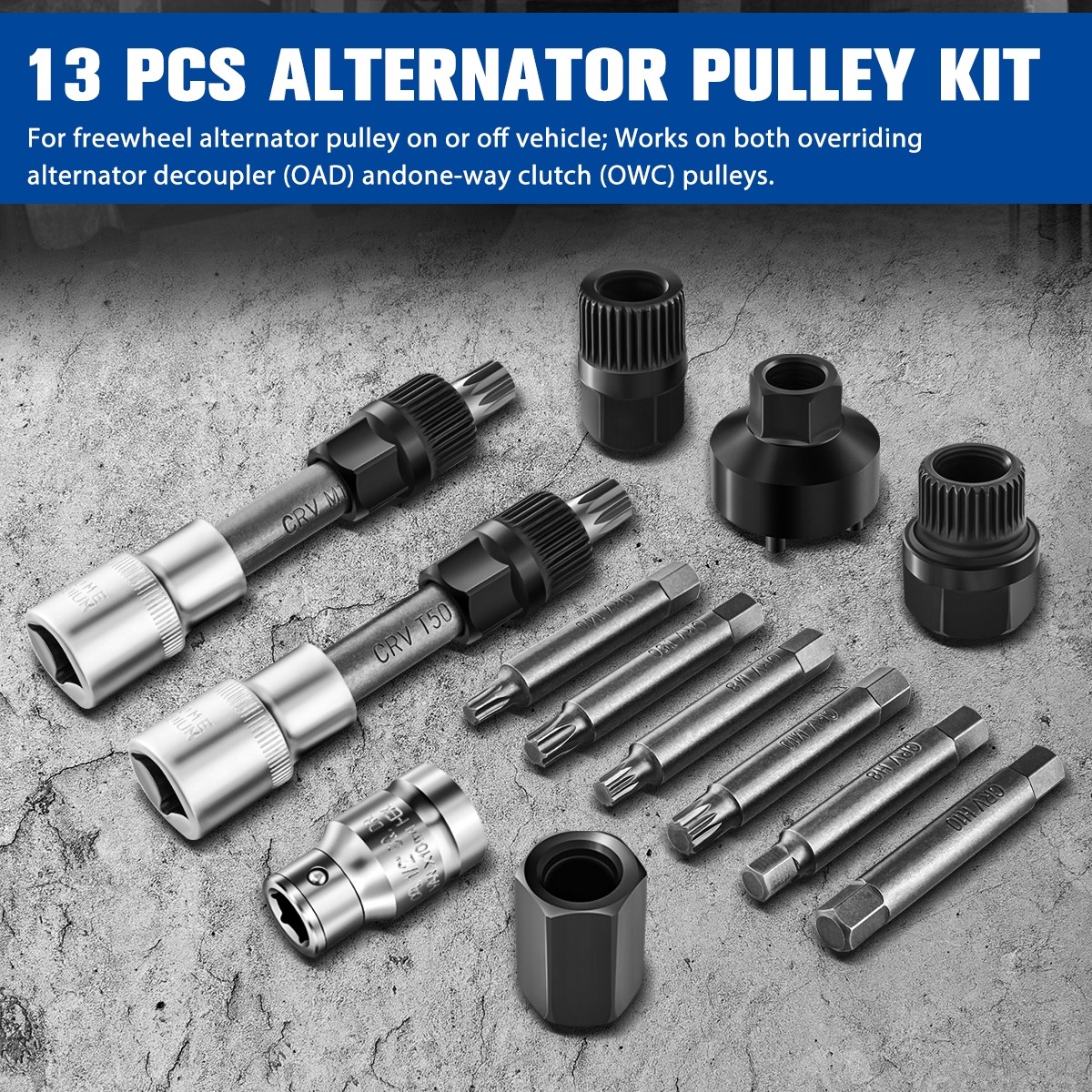13Pcs Alternator Freewheel Pulley Removal Automotive Repair Service Tool Kit Set