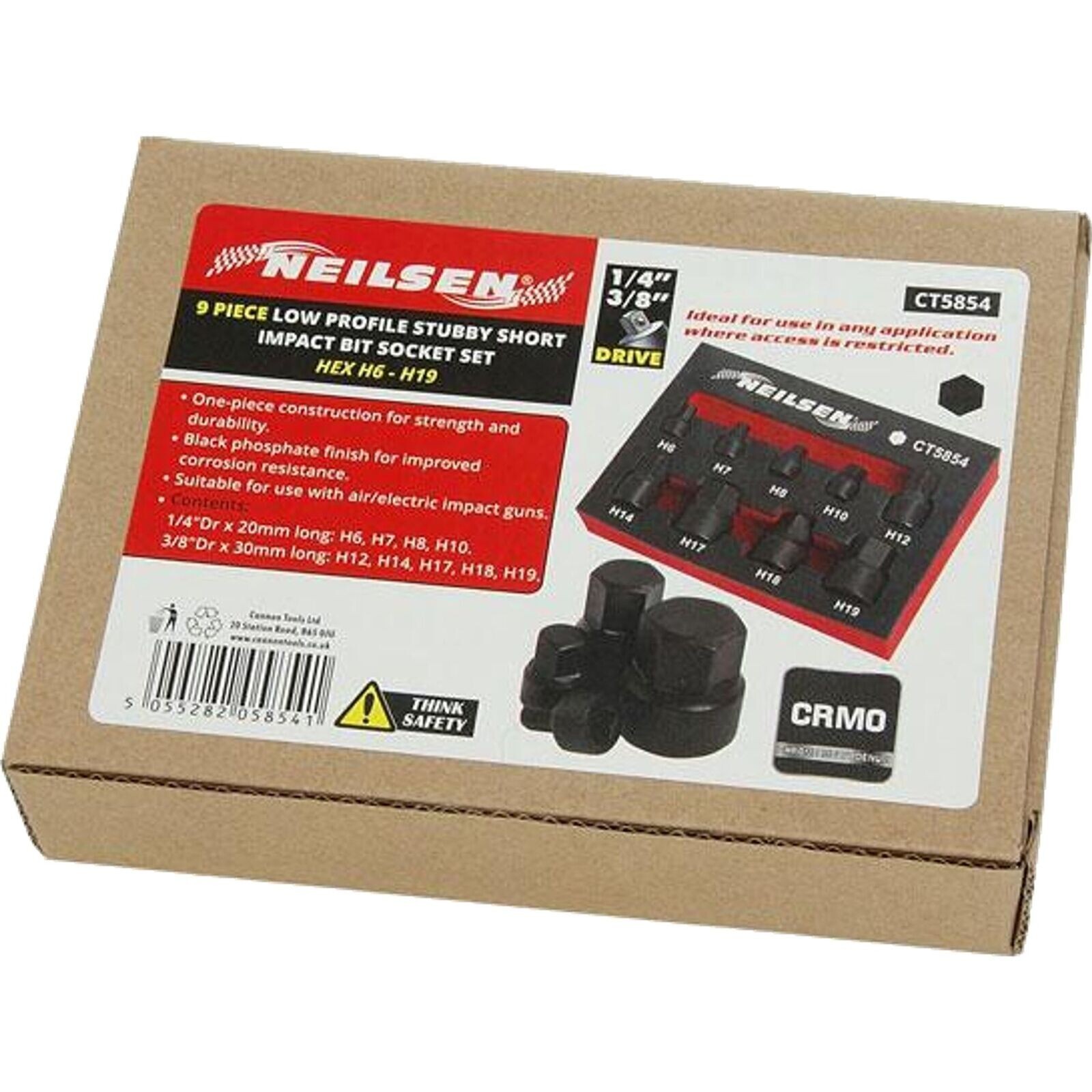 Neilsen Low Profile Stubby Short Impact Hex Bit Socket Set 6mm – 19mm 9pc