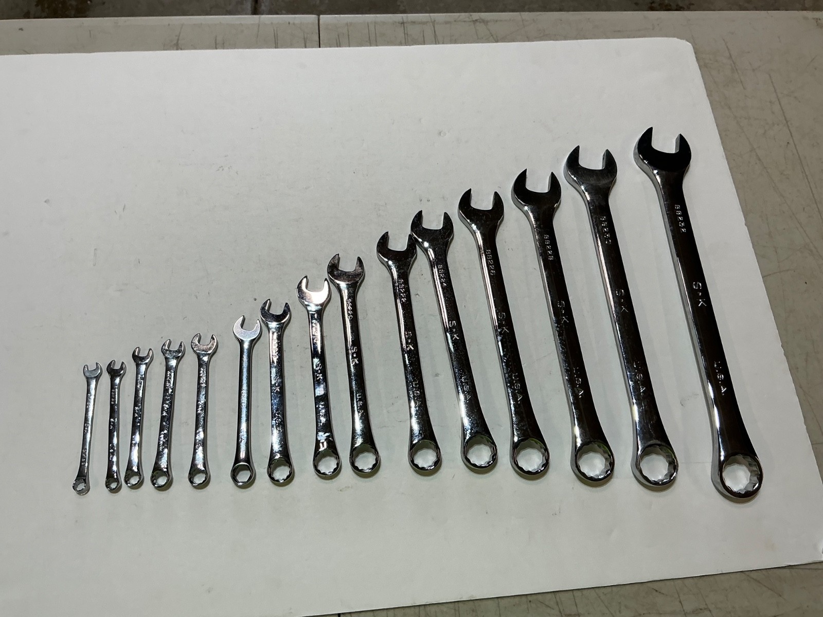 S-K tools 15 pc SuperKrome SAE combination wrench set 1/4” to 1” USA made