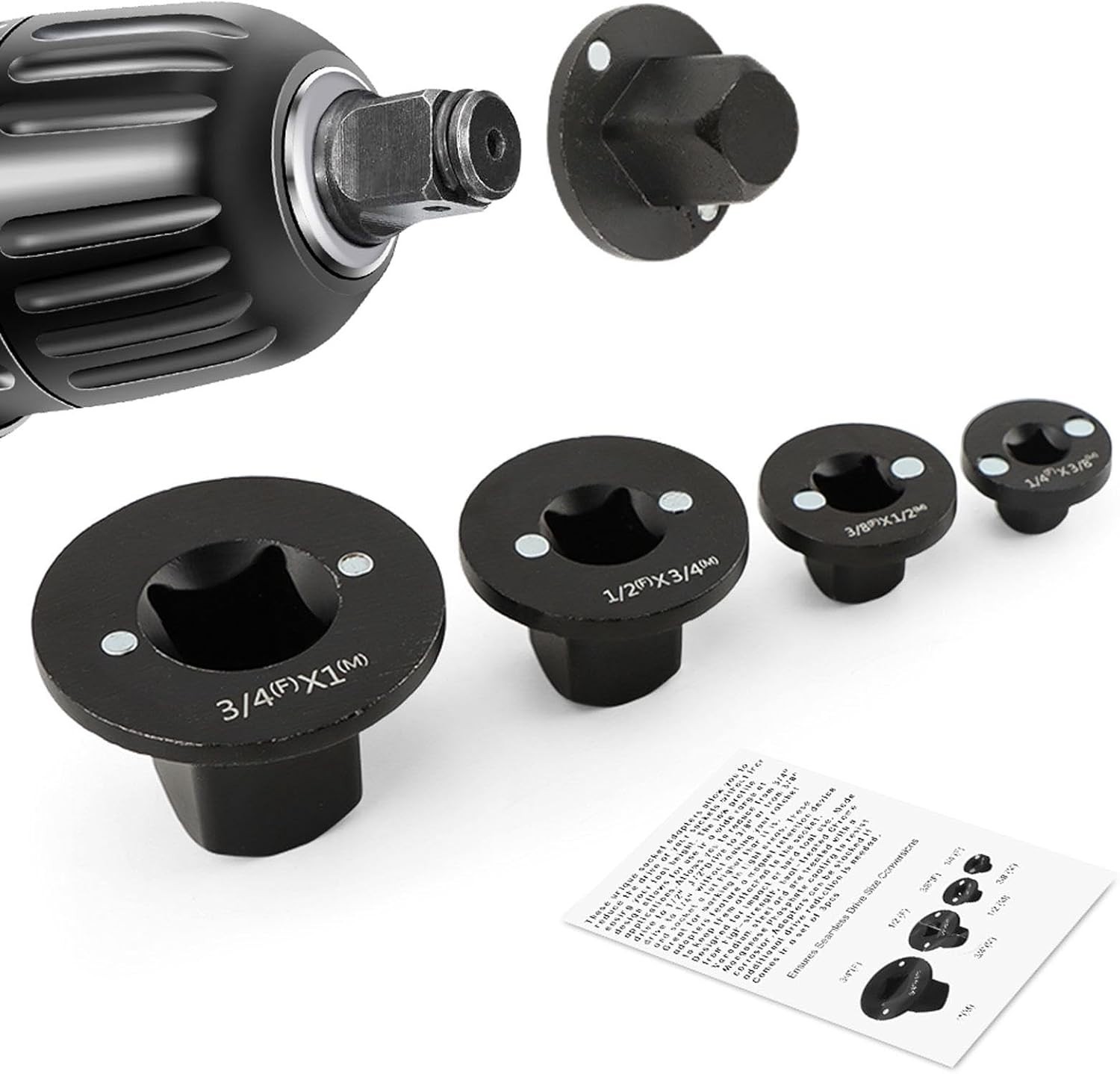 Low Profile Socket Adapter Set 4 Pcs Ratchet Drive Tight Spaces