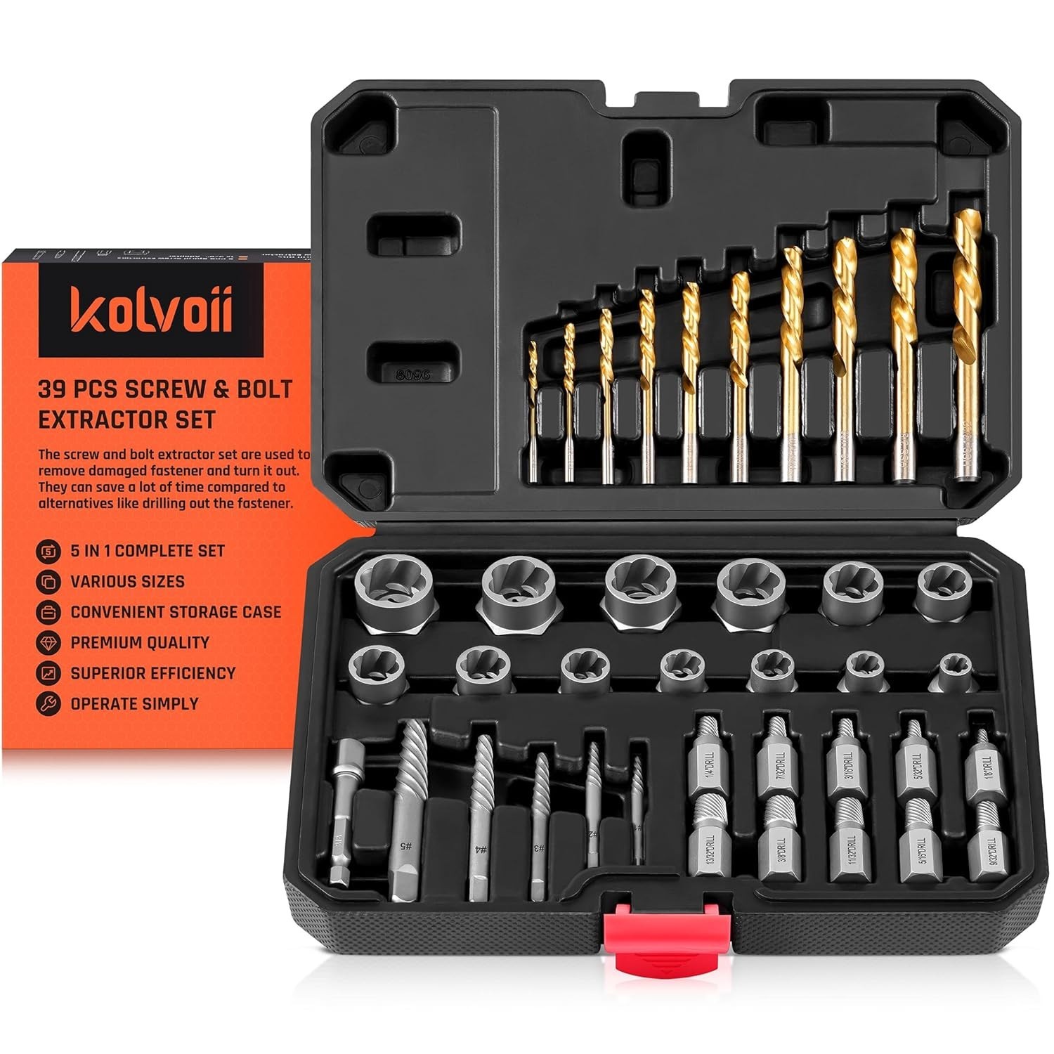 Bolt Extractor Kit, 39 Pieces Easy Out Screw Extractor Set, Left Hand Drill B…