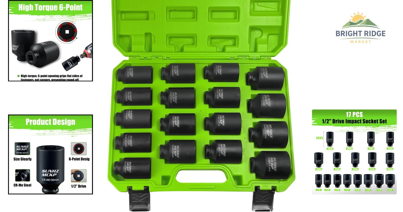 Chrome Molybdenum Steel Deep Impact Socket Set with Corrosion-Resistant Finish