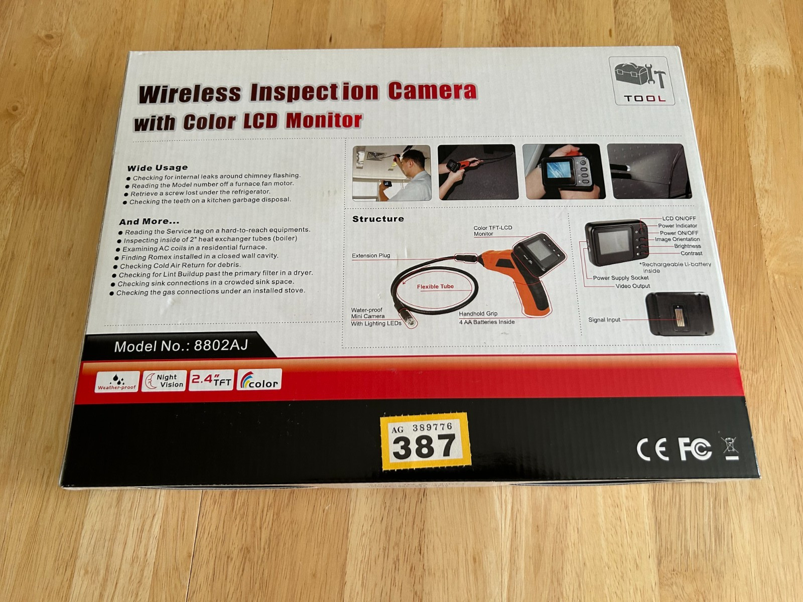 8802AJ Endoscope Inspection Borescope Camera 1m Waterproof Wireless Monitor
