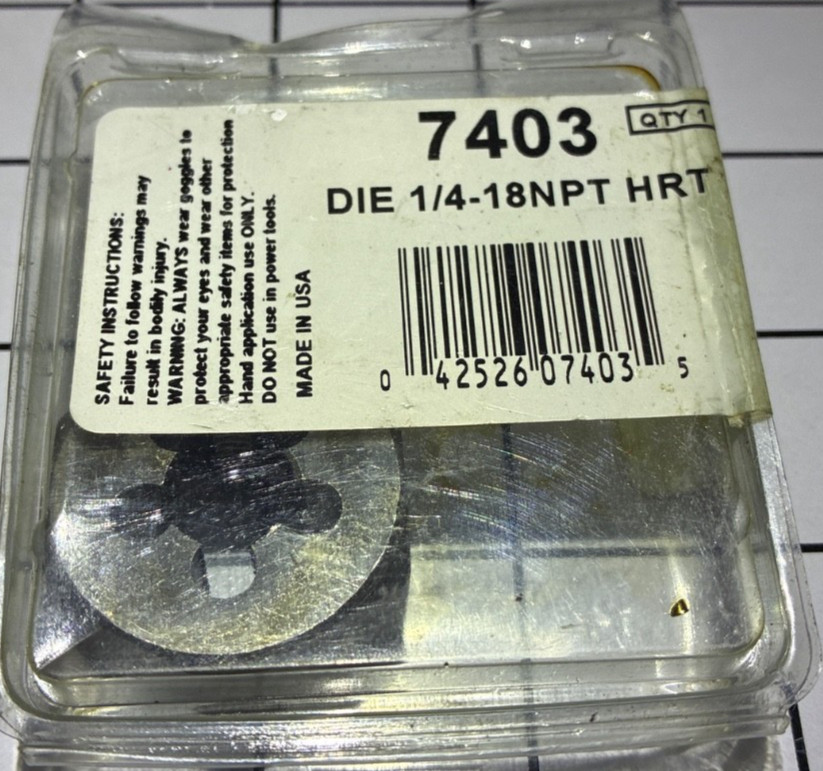 Irwin Hanson 7403 1/4″- 18 NPT HRT 1 Hex Pipe Die Nut Carbon Steel USA