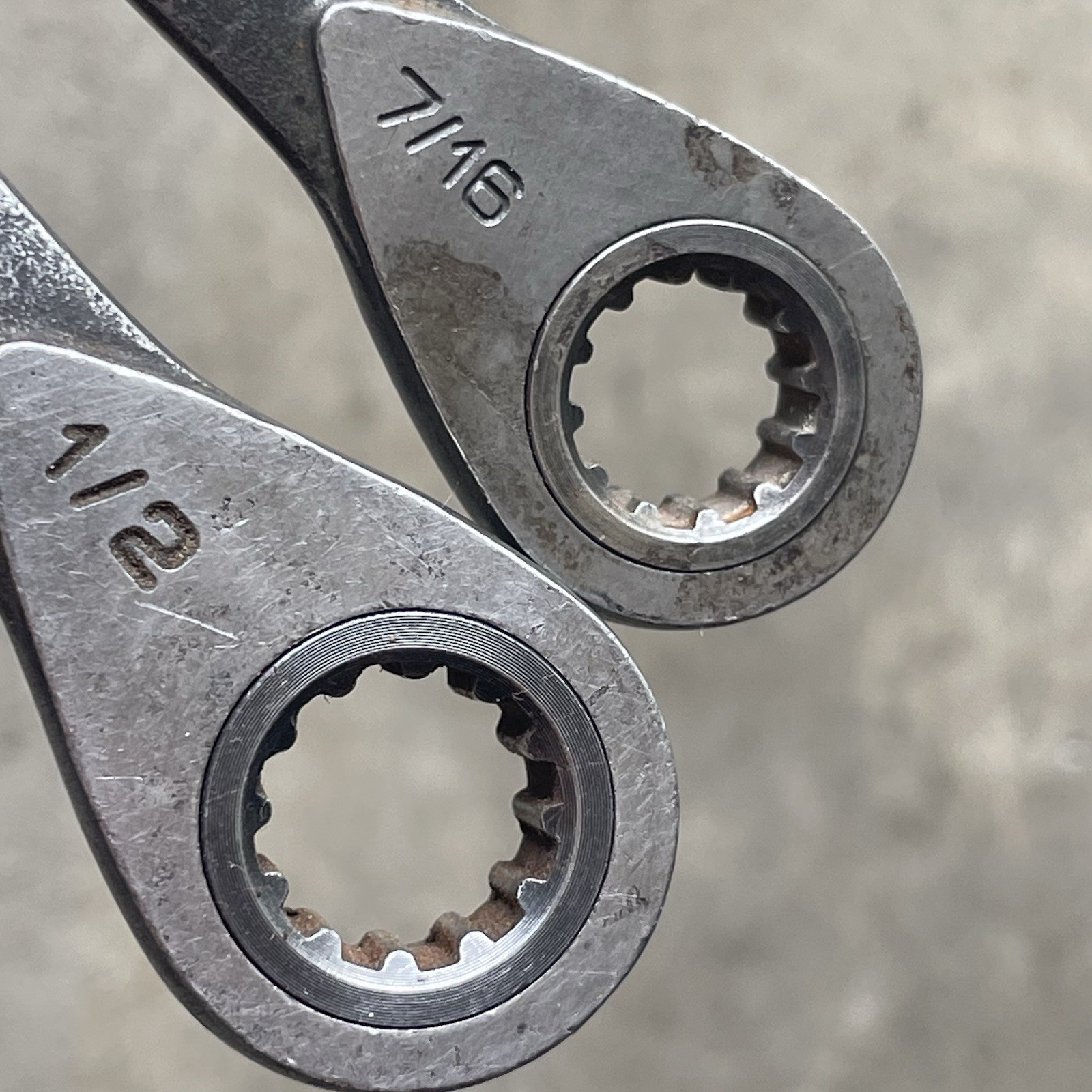 Lot of 2 Craftsman Ratcheting Combination Wrenchs 12 Pt 20602, 20609 1/2″, 7/16″