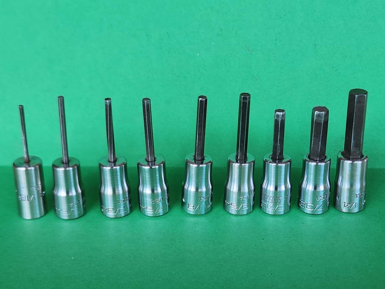 Snap On 9 pc 1/4″ Dr. SAE Hex Driver Bit Socket Set 1/16″-1/4″ V6