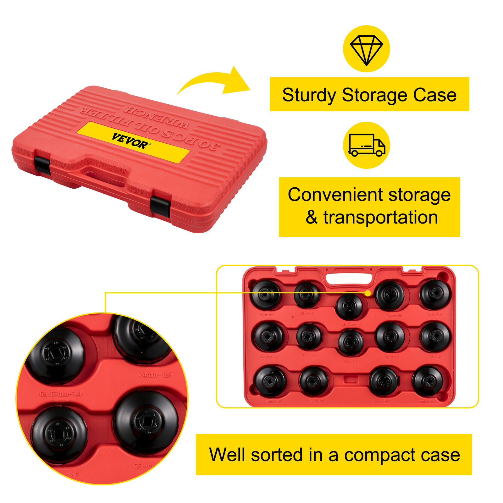 30 Pcs Oil Filter Cap Wrench Cup Socket Tool Set Mercedes BMW VW Audi Volvo Ford