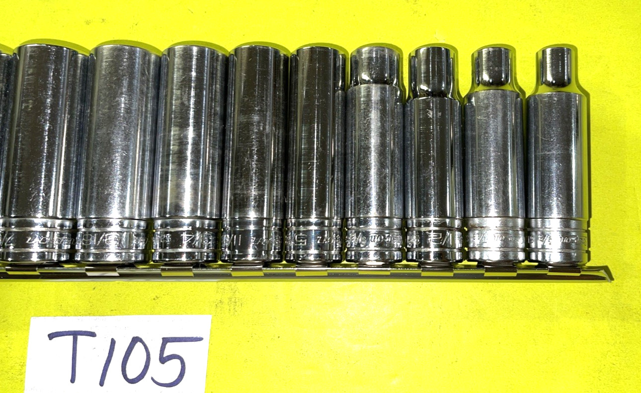 SNAP-ON TOOLS 13 PIECE 1/2 DR. SAE. DEEP CHROME SOCKET SET 12 POINT 3/8 TO 1-1/8