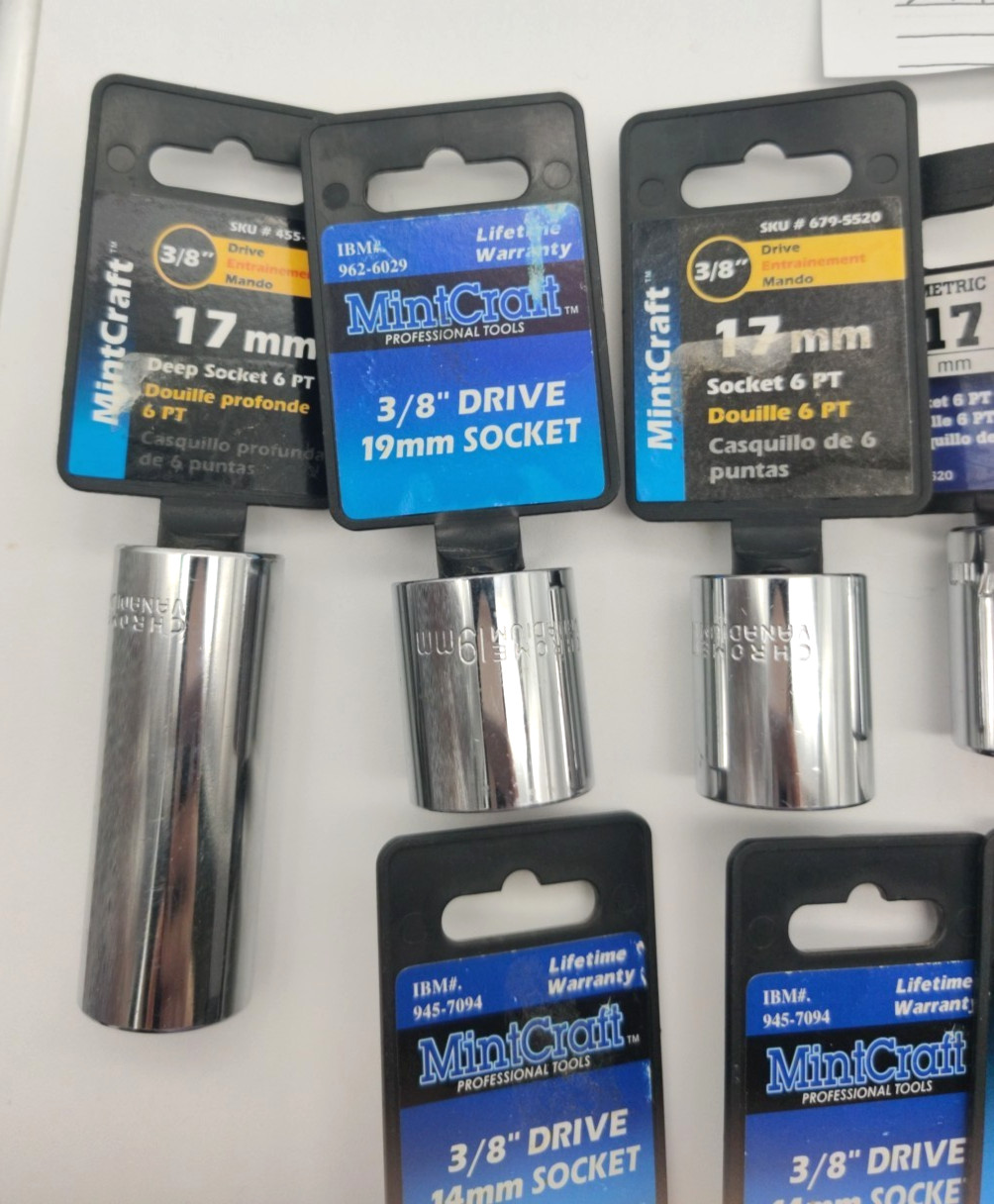 14pc Assorted Lot of 3/8″ Drive Sockets, Metric Deep Well, Regular and Hex Bit