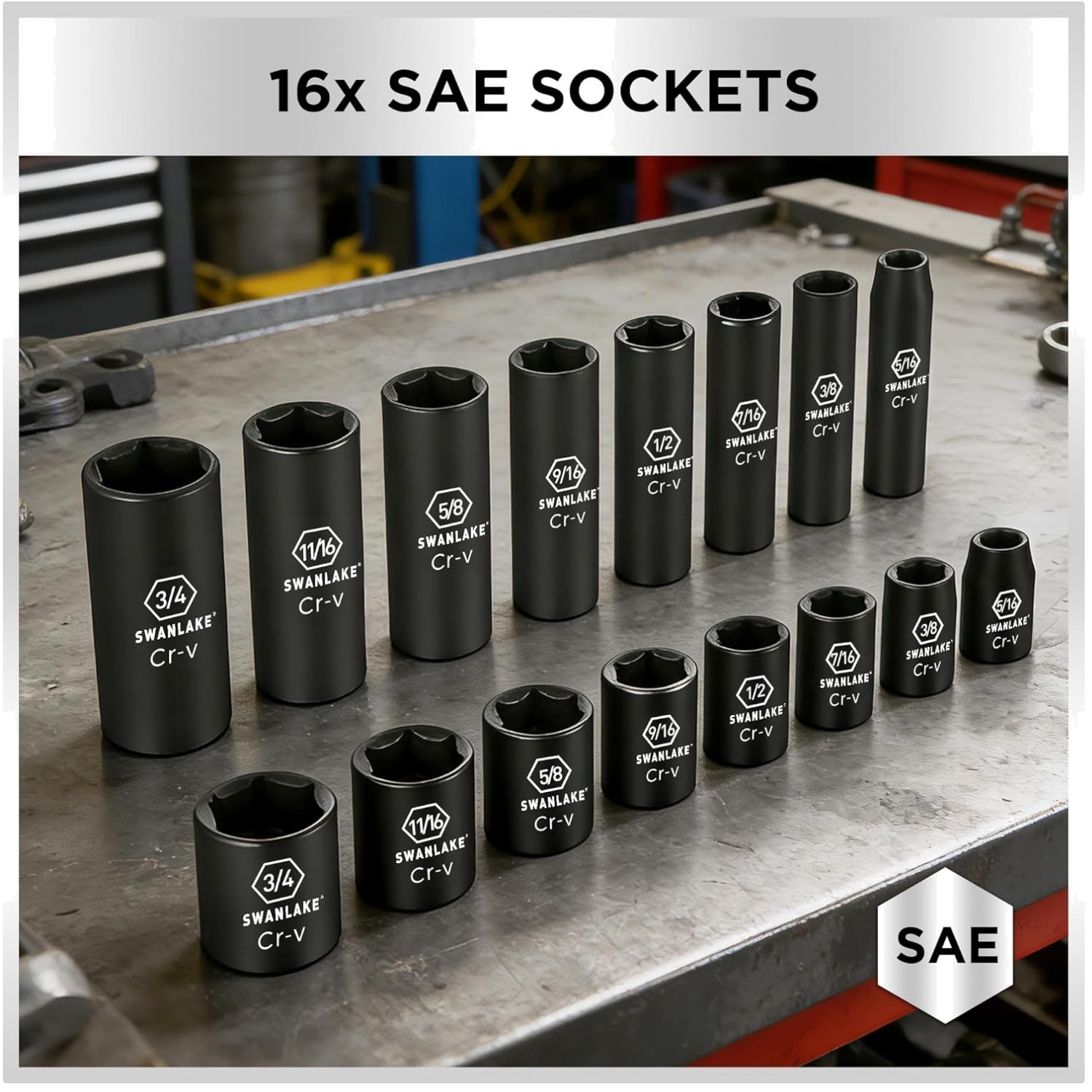 Swanlake 3/8» Drive Socket Set, 50-Piece 6-Point SAE Metric