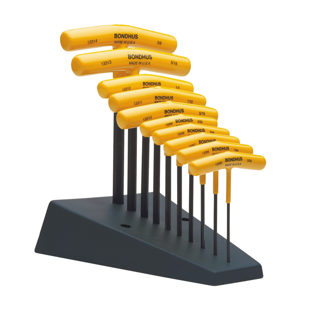 Bondhus 13390 10 Piece Graduated Inch Hex T-Handle Wrench Set with Stand