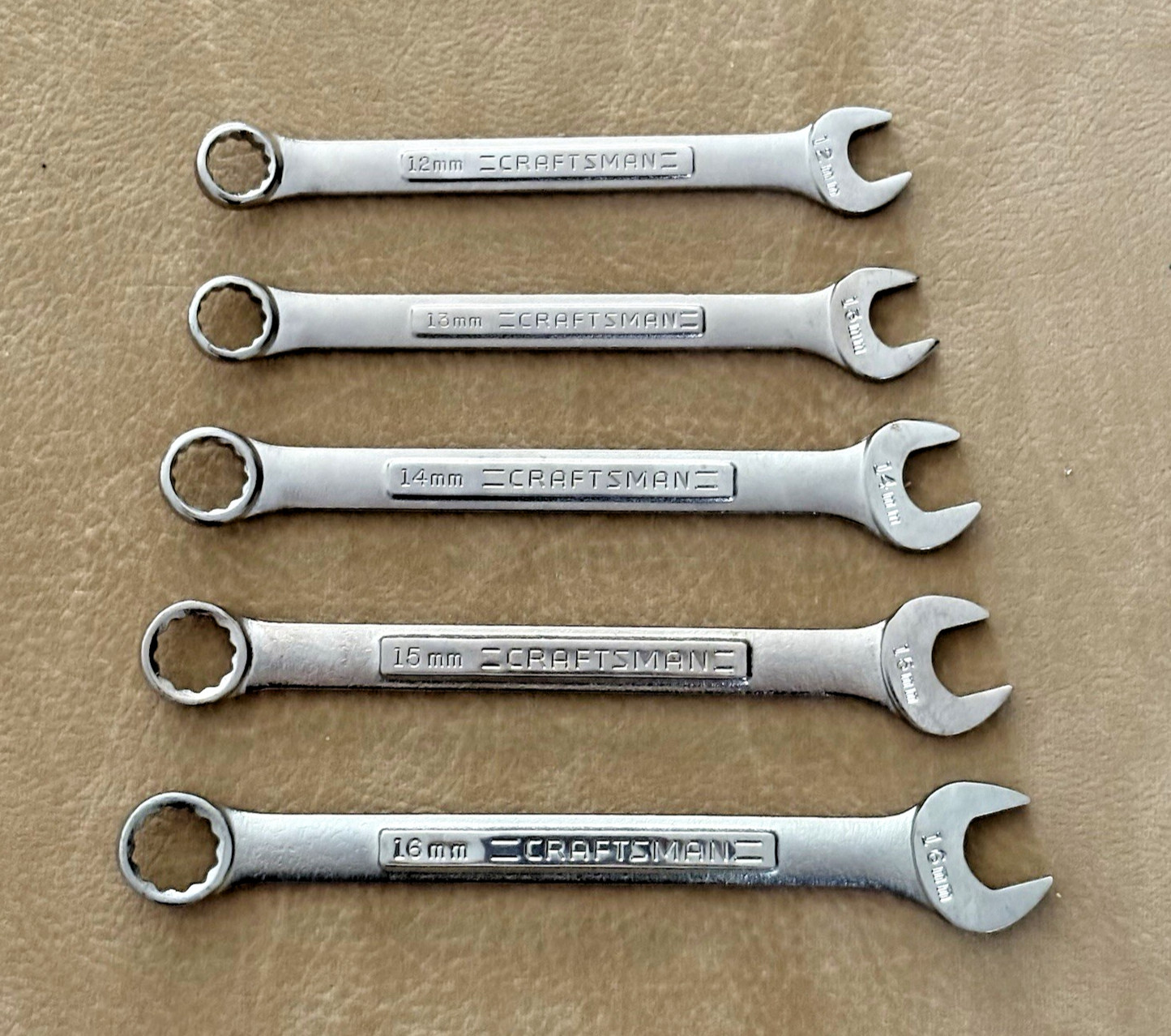 Craftsman 5 pc 12 pt Metric Combination Wrench Set, 12mm to 16mm, VɅ- USA EUC