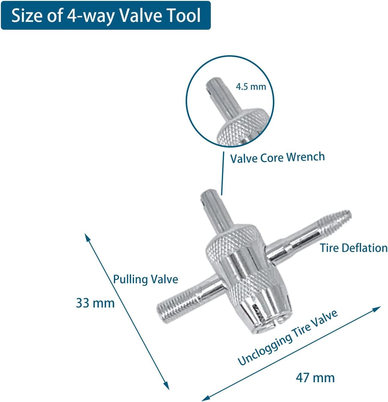 Tire Valve Removal Tool Kit 4-Way Valve Core Remover for Cars Bikes RVs