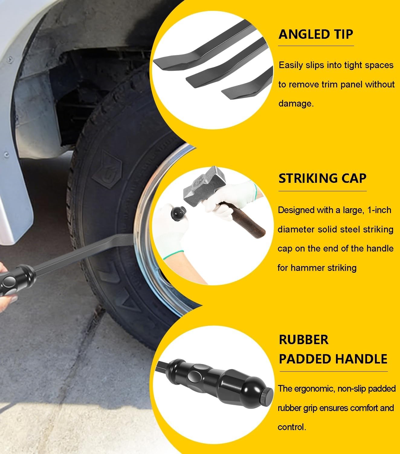 For Automotive Repairs LSQ42103 Angled End Handled Pry Bar w Striking Cap Set