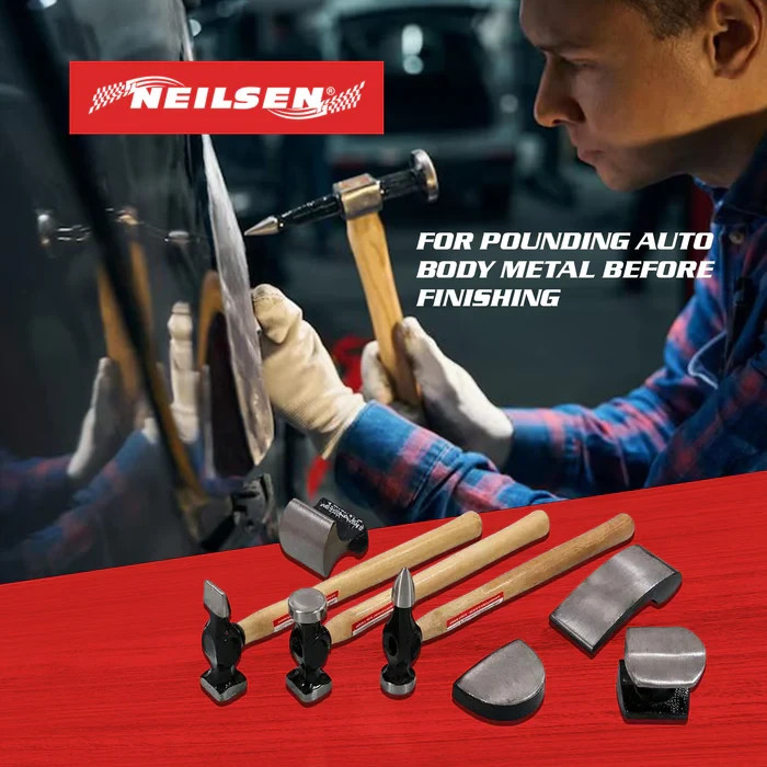 Neilsen Car Auto Body Panel Beating Dent Repair Tool Kit Hammers Dolly Set 7pc