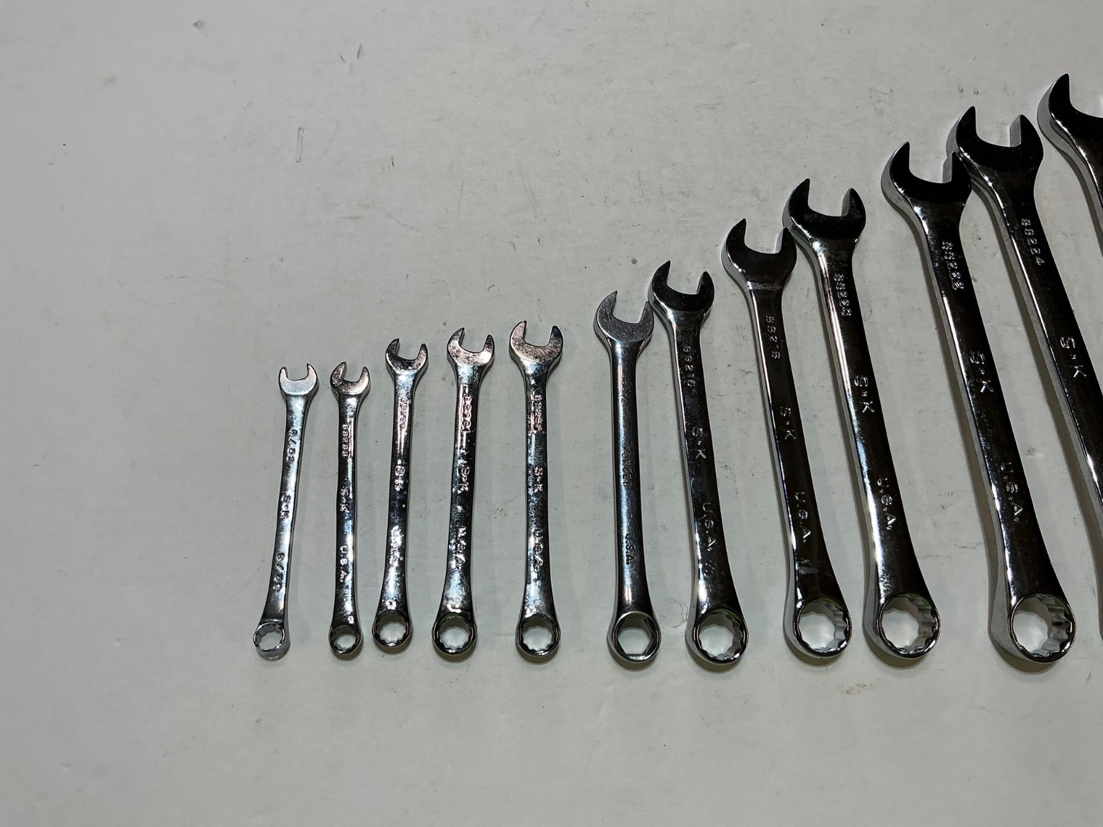 S-K tools 15 pc SuperKrome SAE combination wrench set 1/4” to 1” USA made