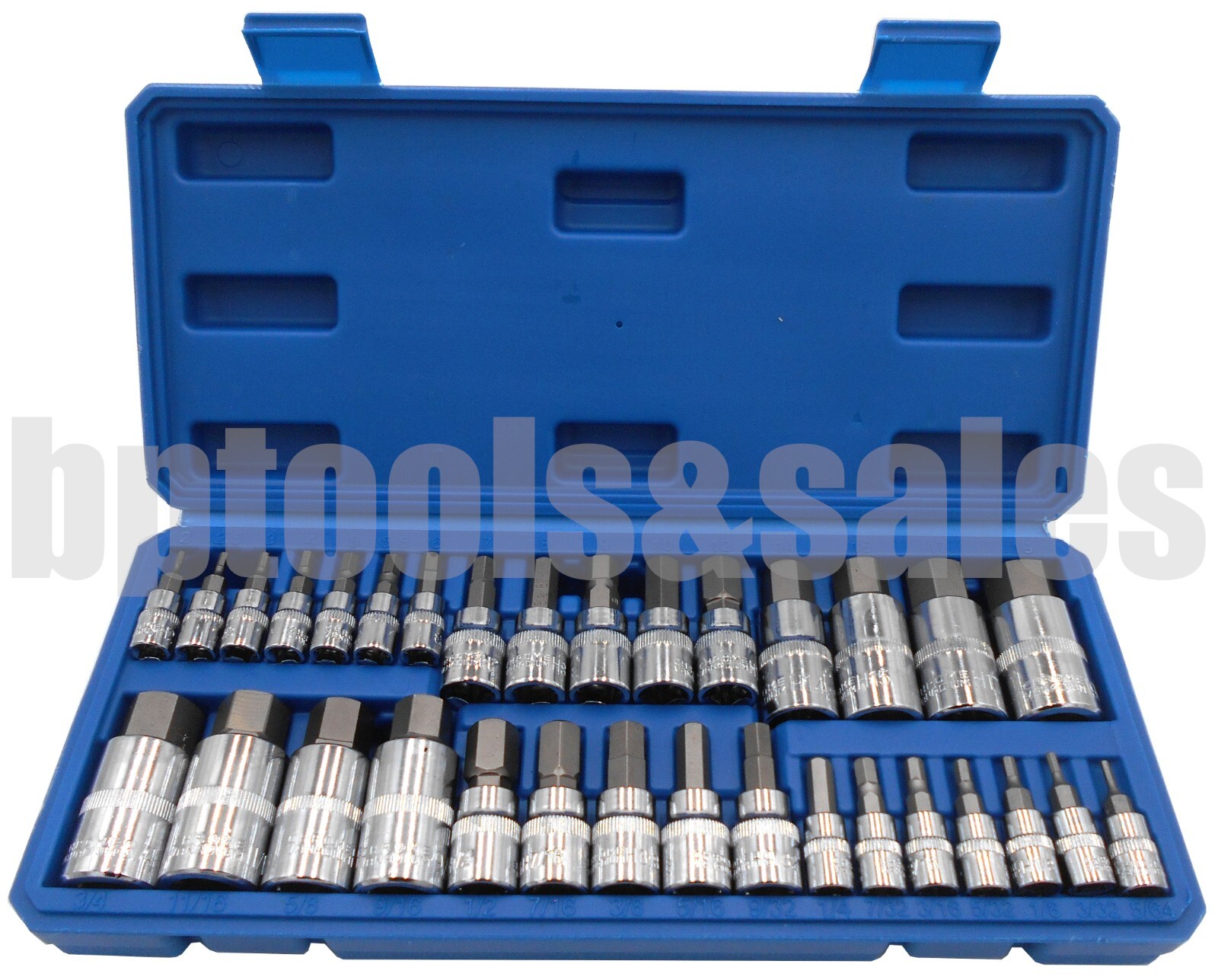 32pc MASTER HEX BIT SET (SAE & METRIC) SOCKET SET STANDARD ALLEN 1/4″ 3/8″ 1/2″