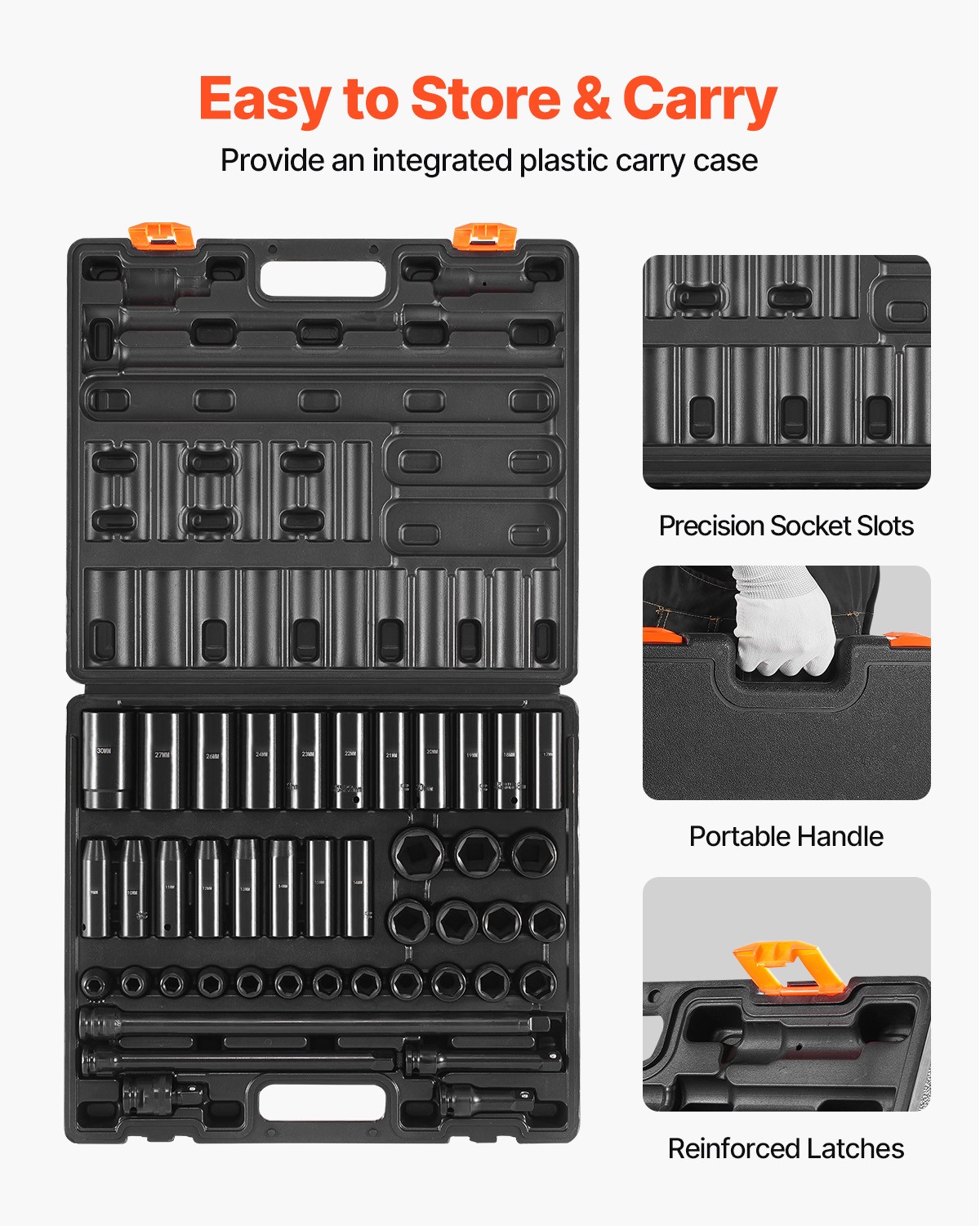 Impact SocketSet 1/2 Inch 43 Pcs Standard/Deep 9 to 30 MM 6-Point Extension Bar