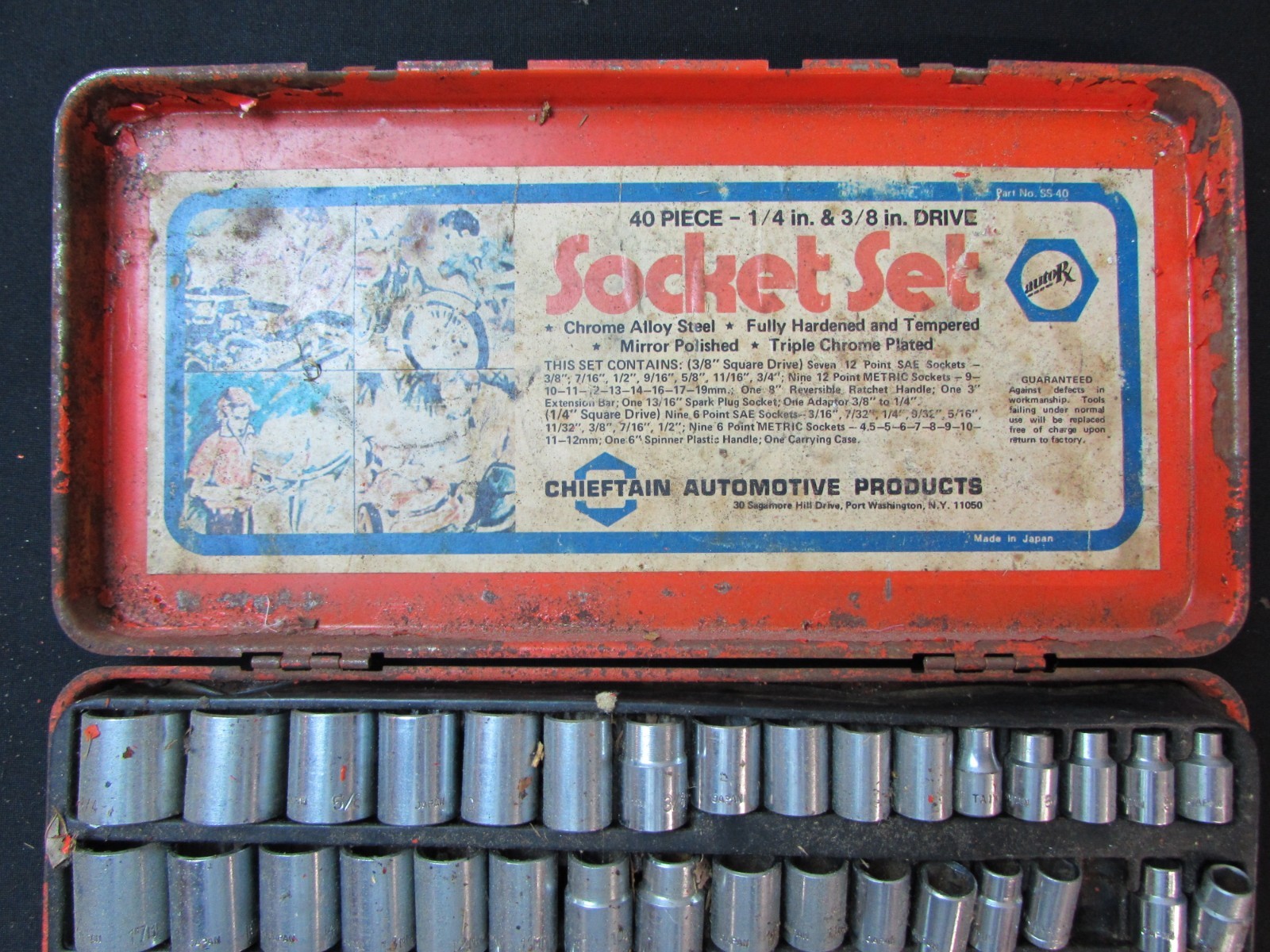 Vintage 38 piece Socket Set with carrying case Chieftain Automotive Products C8