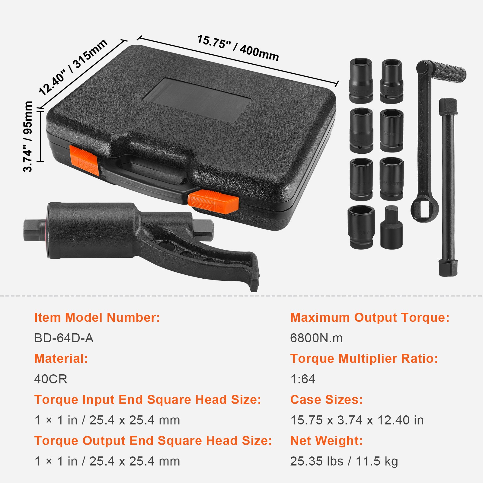 Torque Multiplier Set 1:64 Wrench Lug Nut Labor Saving Lugnuts with 8 Sockets