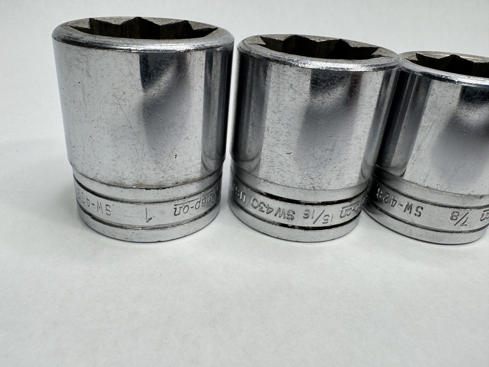 Vintage Snap-on 1/2” Drive 8 Point SAE Socket Lot 7 USA 3/8”-1” SW Series SQUARE