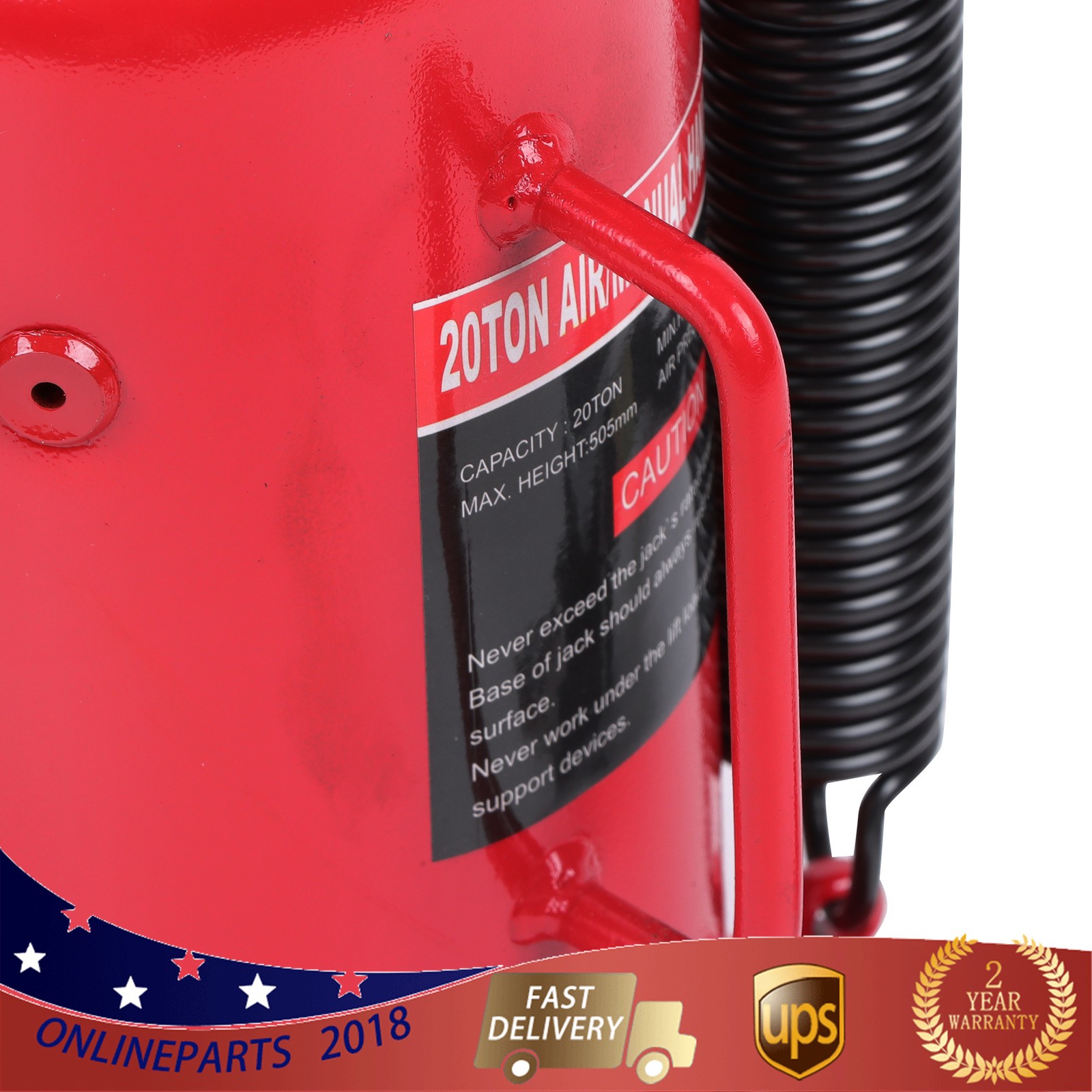 Pneumatic Air Hydraulic Bottle Jack with Manual Hand Pump, 20 Ton (40,000 lb)