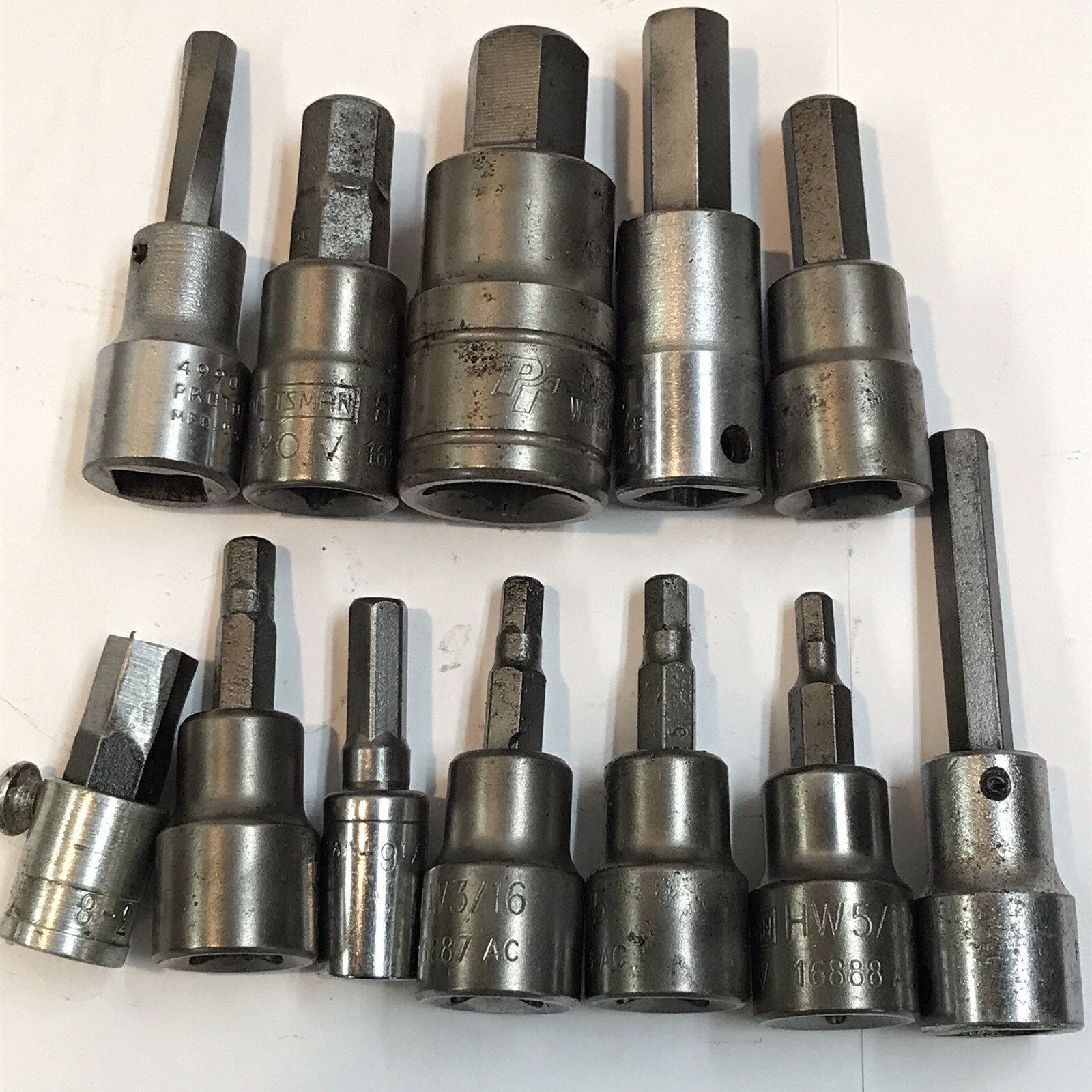 Lot Of 12 Allen Hex Sockets Craftsman Proto and others 1/2″ & 3/8″