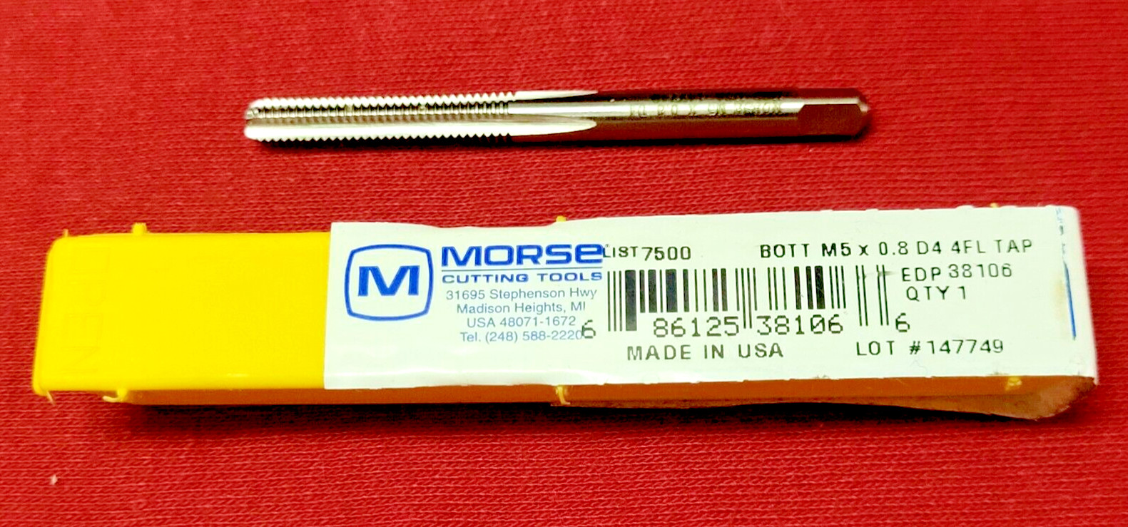 M5 X 0.8 5MM Bottom Tap Morse MT3838106 HSS Hand Tap USA D4 Metric