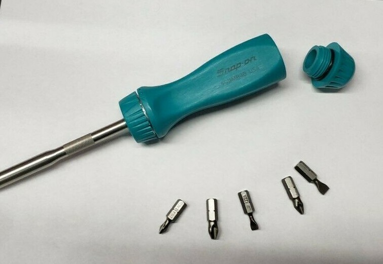 NEW Snap-on ratcheting hard handled Screwdriver 8 31/32″ long 5 Bits 11 colors!!