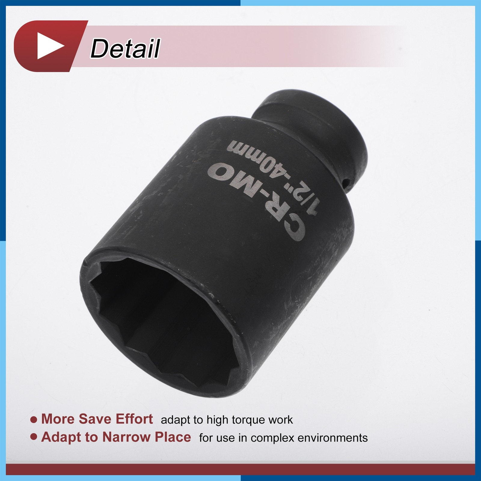 Universal 1/2″ Drive Impact Socket 40mm 12 Point High Carbon Steel