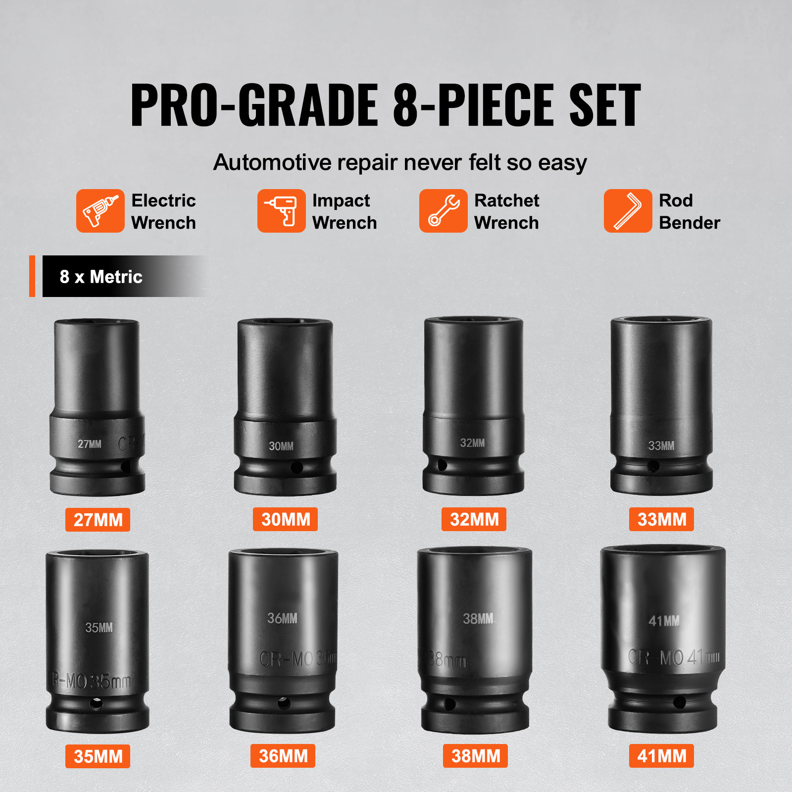 VEVOR Impact Sockets Set 8pcs 6-Point 1″ Drive Bit Ratchet Tool Kit Case