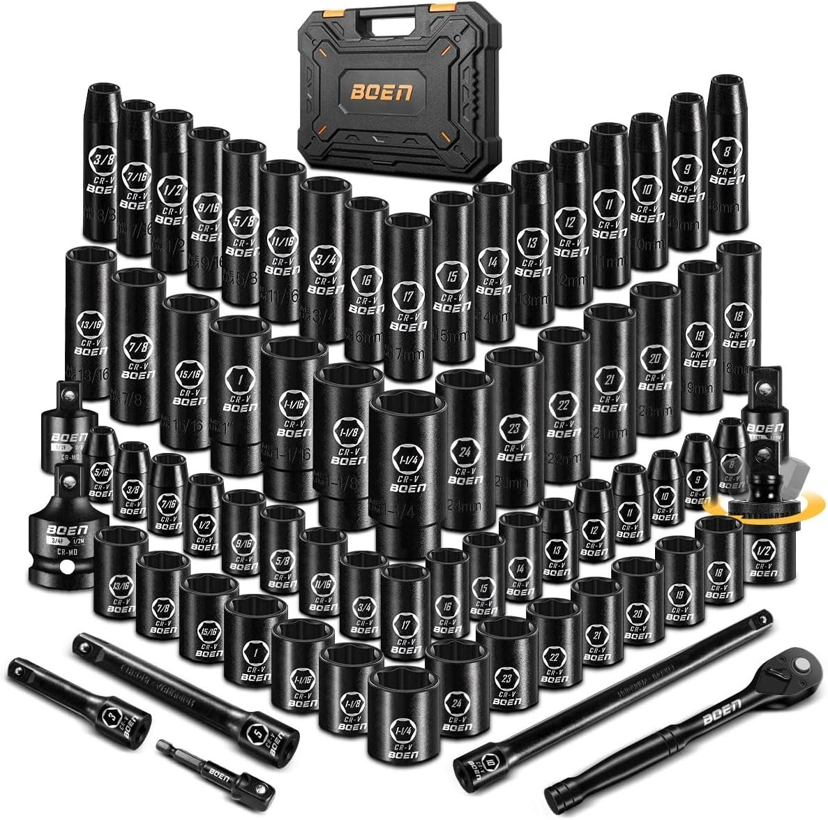 Comprehensive 72-Piece Impact Socket Set with Extensions – Rust Resistant Design