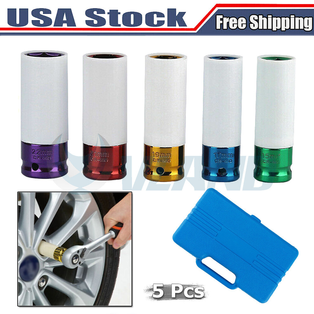 VLAND 5 PCS Set 1/2 Inch Impact Drive Lug Nut Socket Non-Marring Thin Walled set