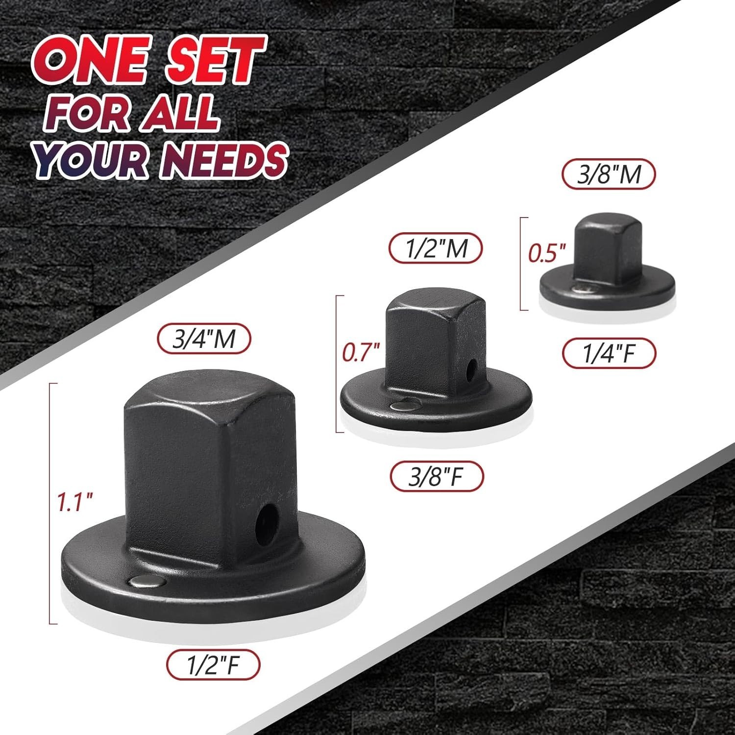 3PCS Low Profile Impact Socket Adapter Set 3/4″ M to 1/2″ F 1/2″ M to 3/8″ F